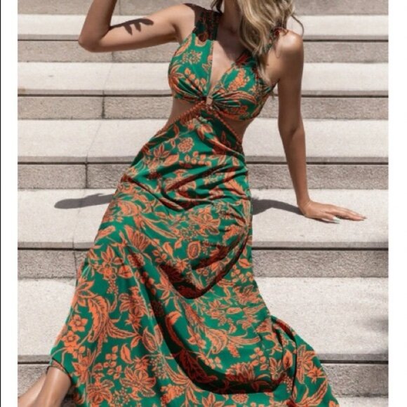 Boho floral print side cutout maxi dress - Picture 1 of 6